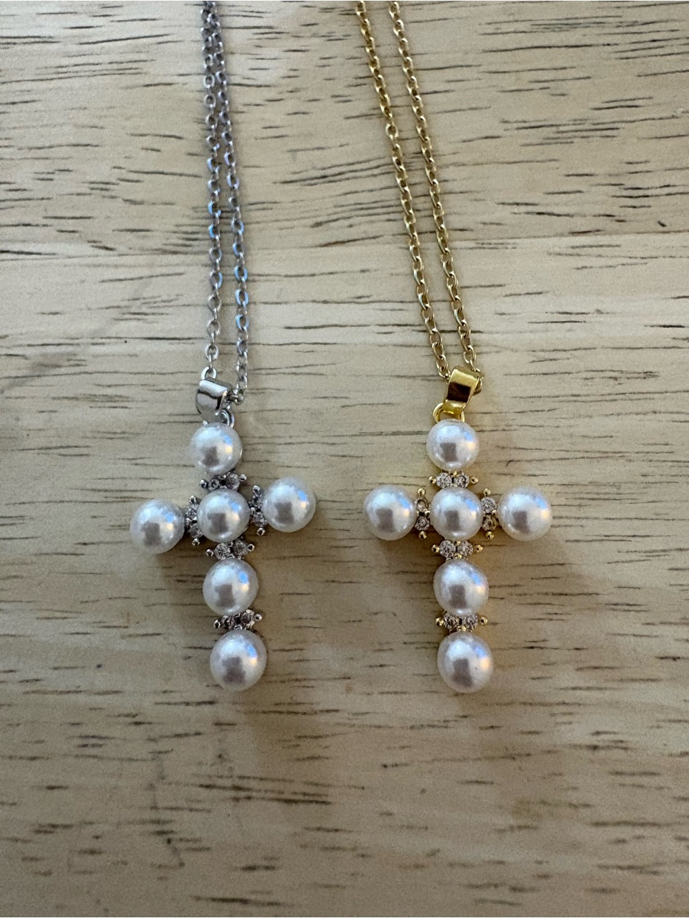 Classic Pearl Cross Necklace in Gold or Silver